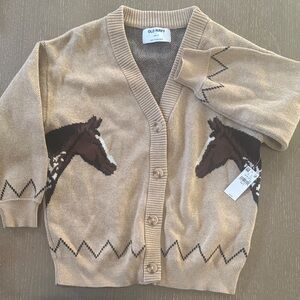 Old Navy Beige Horse Intarsia Kids Cardigan